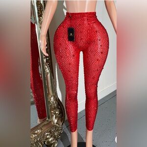Red Embellished Pants